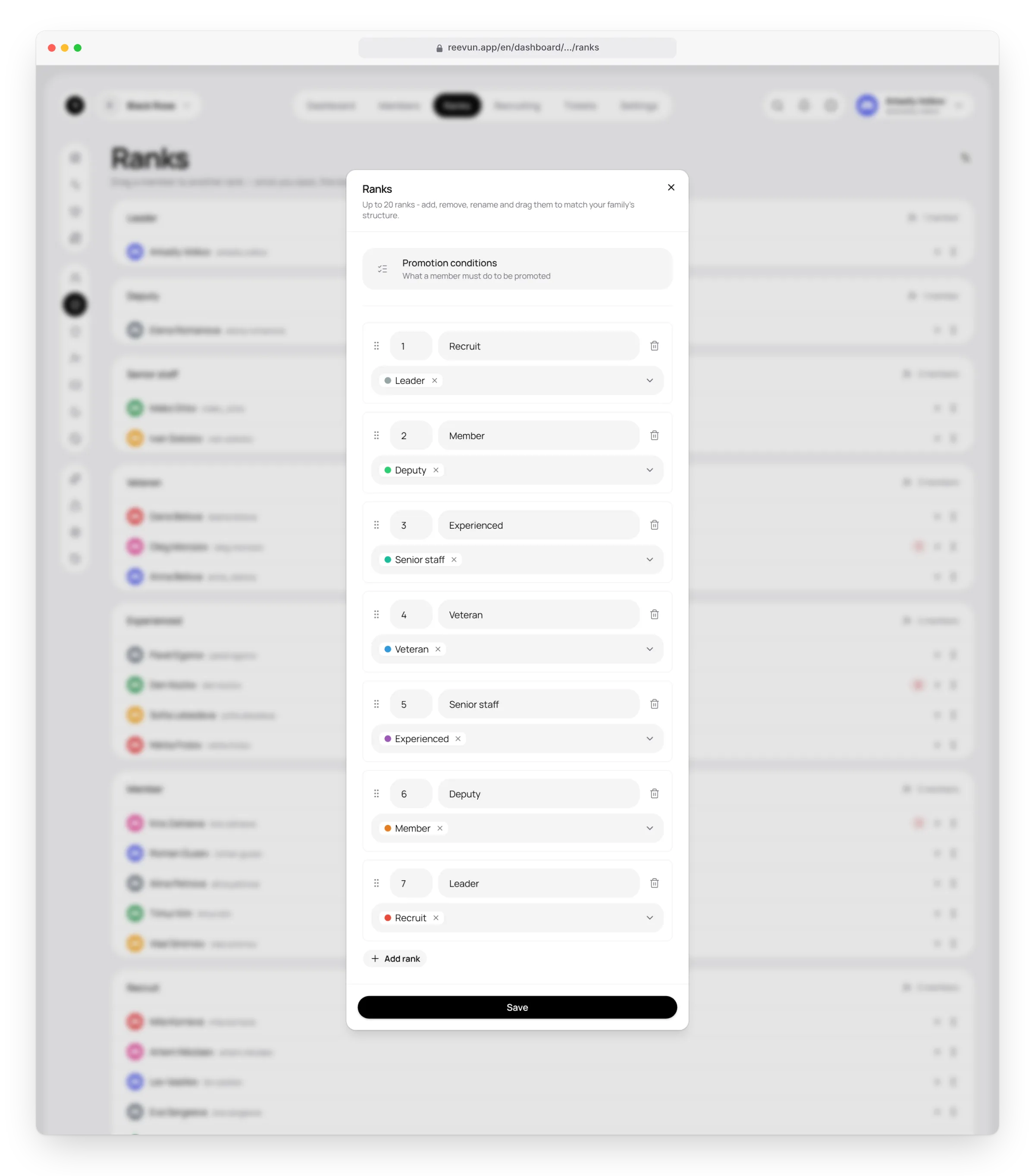 Configuring ranks