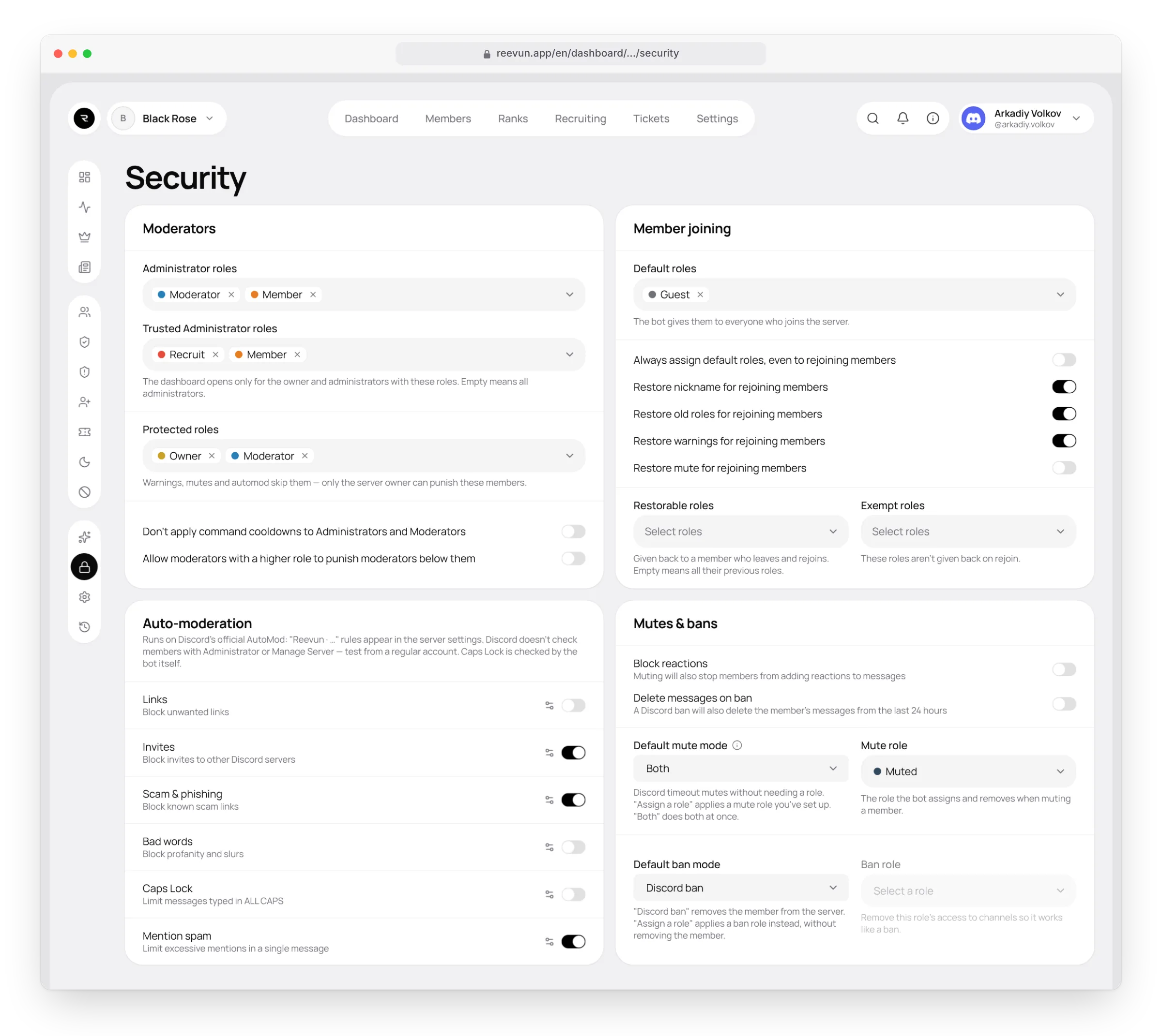 The Security page on the website