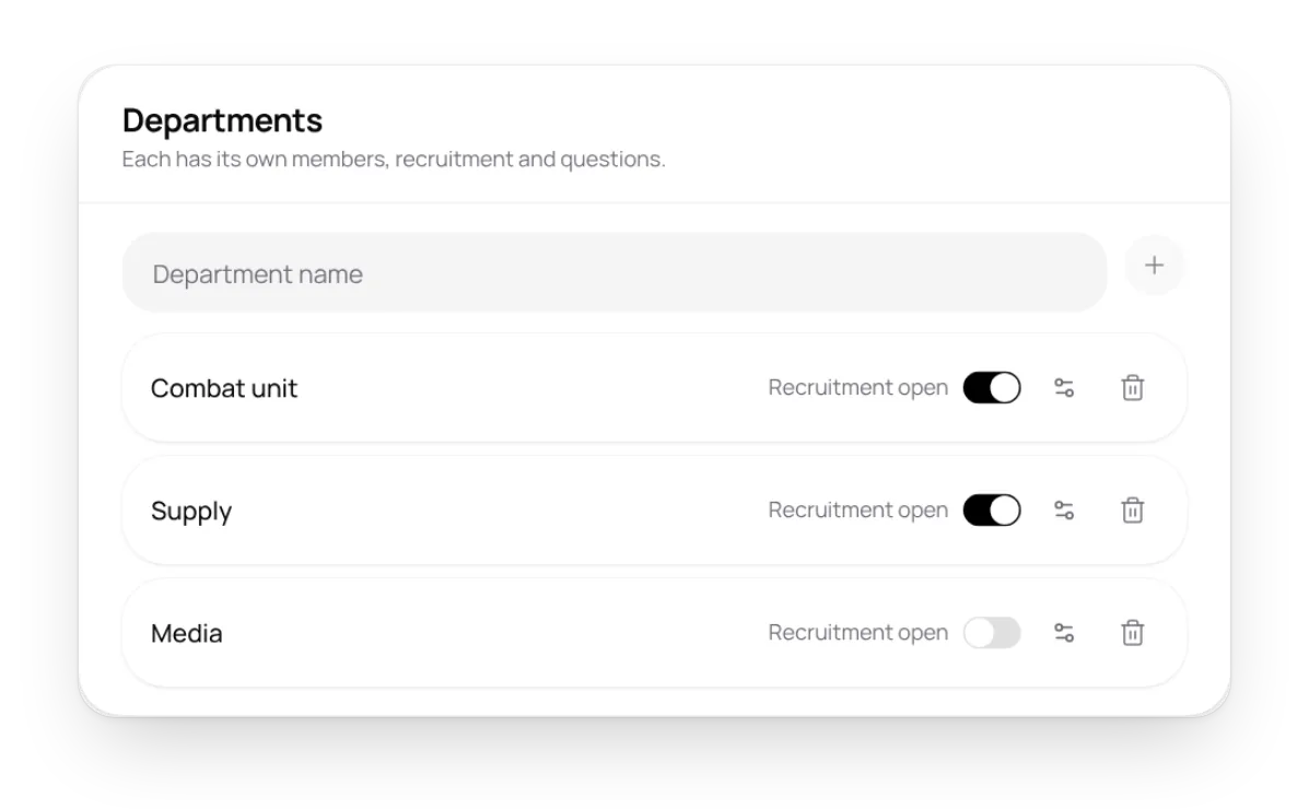 The Departments block in the settings