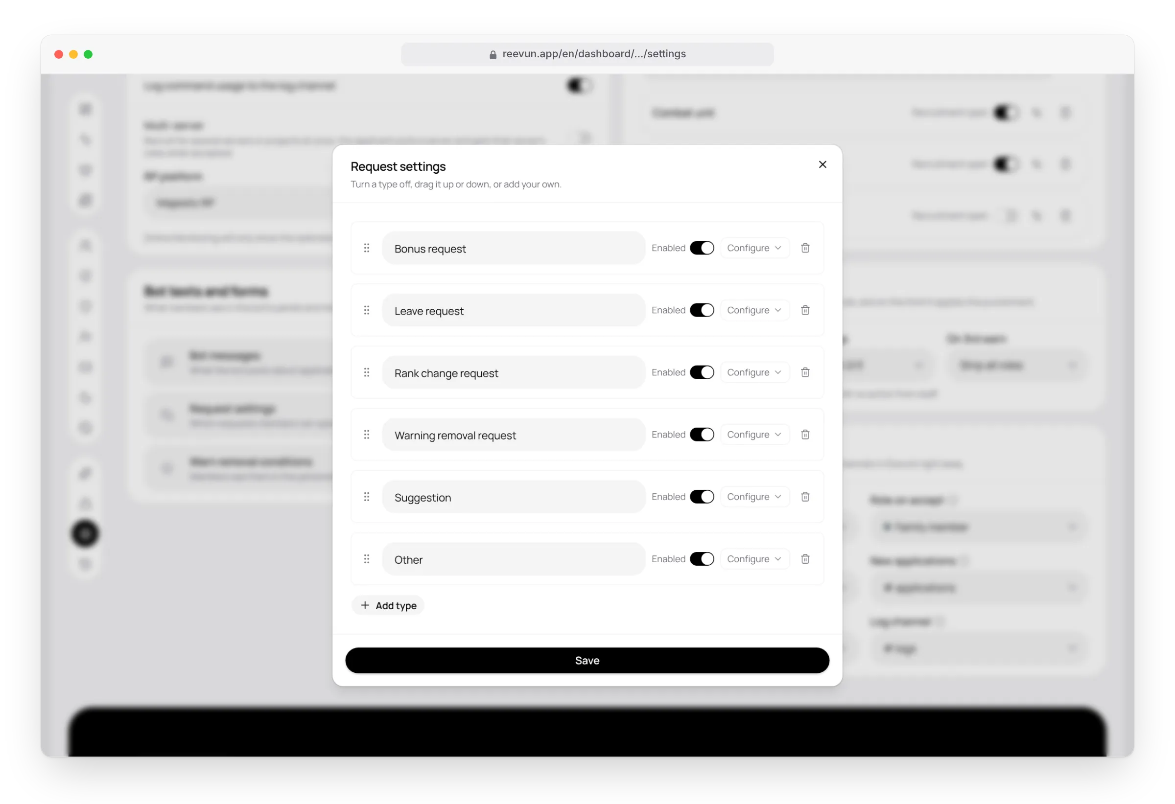 Request settings
