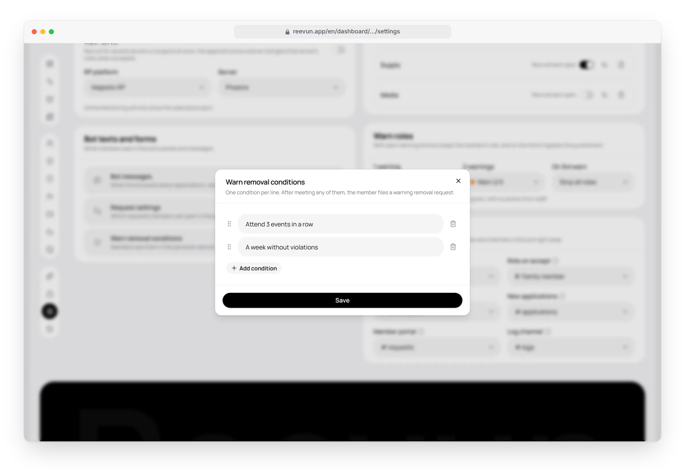 Warn removal conditions